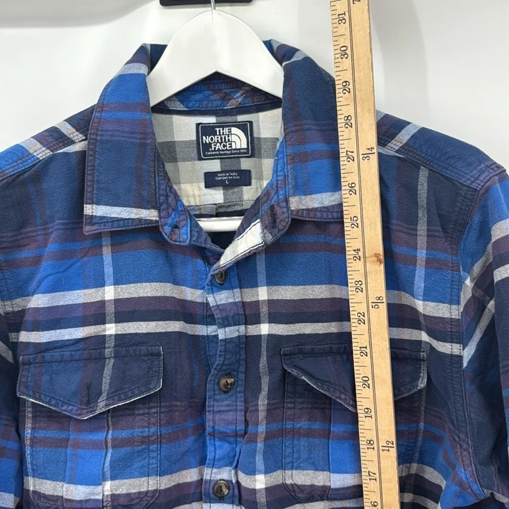 The North Face Plaid Button Up Shirt 100% Cotton Rust Blue Mens L